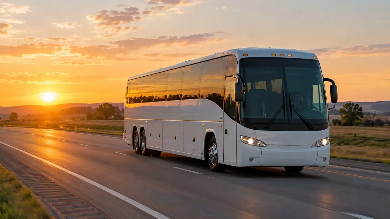 Un autobús en una autopista al amanecer