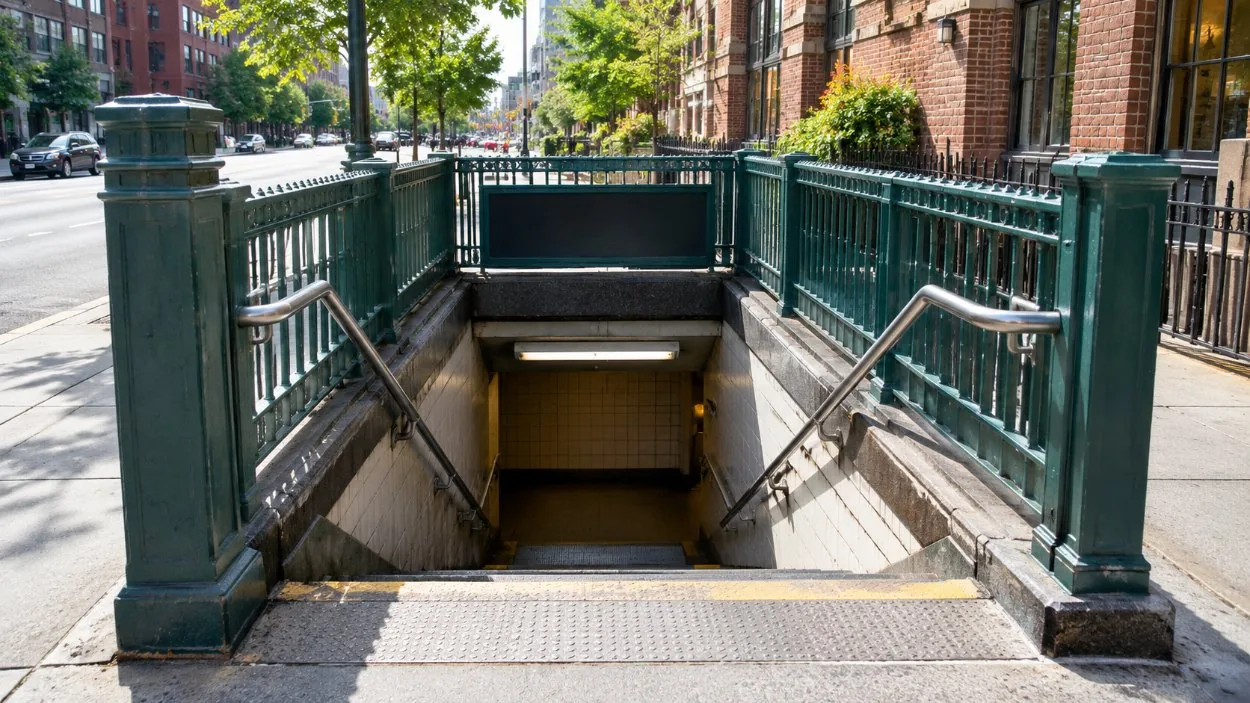 Stufen, die zu einem unterirdischen U-Bahn-Eingang hinabführen